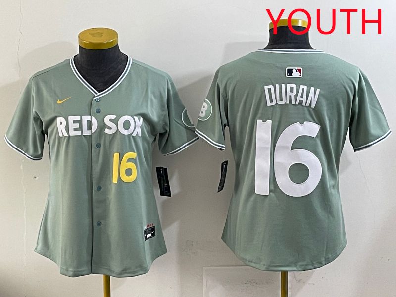 Youth 2025 Boston Red Sox #16 Duran Light Green Joint Name Nike MLB Jersey style 15->youth mlb jersey->Youth Jersey